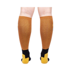 Rear view of the Crowned Crane Shimmer knee-high socks on a model's legs.