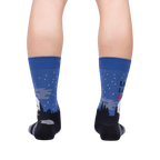 Back view of 'Live, Laugh, Lurk' socks on a model's legs, showing the full design from behind.