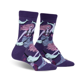 fin friends animal themed womens purple novelty crew socks
