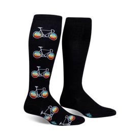 pedal power bicycle themed mens & womens unisex black novelty knee high^wide calf socks