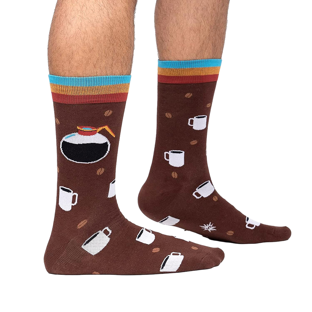 Lifestyle shot of a person wearing the 'Pot Head' socks, showing how they look on feet.
