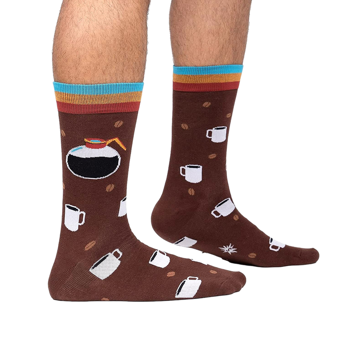 Lifestyle shot of a person wearing the 'Pot Head' socks, showing how they look on feet.