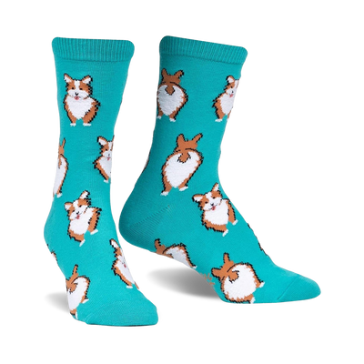 women's crew socks with irresistible pattern of happy corgi rumps.  