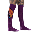 The Monarch knee-high socks shown on a model's legs, showcasing the fit and overall look.
