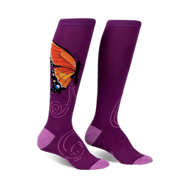 the monarch butterfly themed womens purple novelty knee high socks