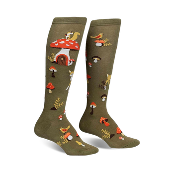 shroom and board mushroom themed womens green novelty knee high socks