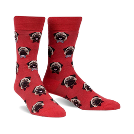 dapper dog pug themed mens red novelty crew socks