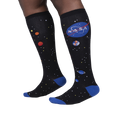 Lifestyle shot showing the socks on a person's legs, highlighting the fit and design.