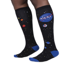 Lifestyle shot showing the socks on a person's legs, highlighting the fit and design.