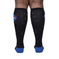 Rear view of the socks on a person's legs, showcasing the back design and overall look.