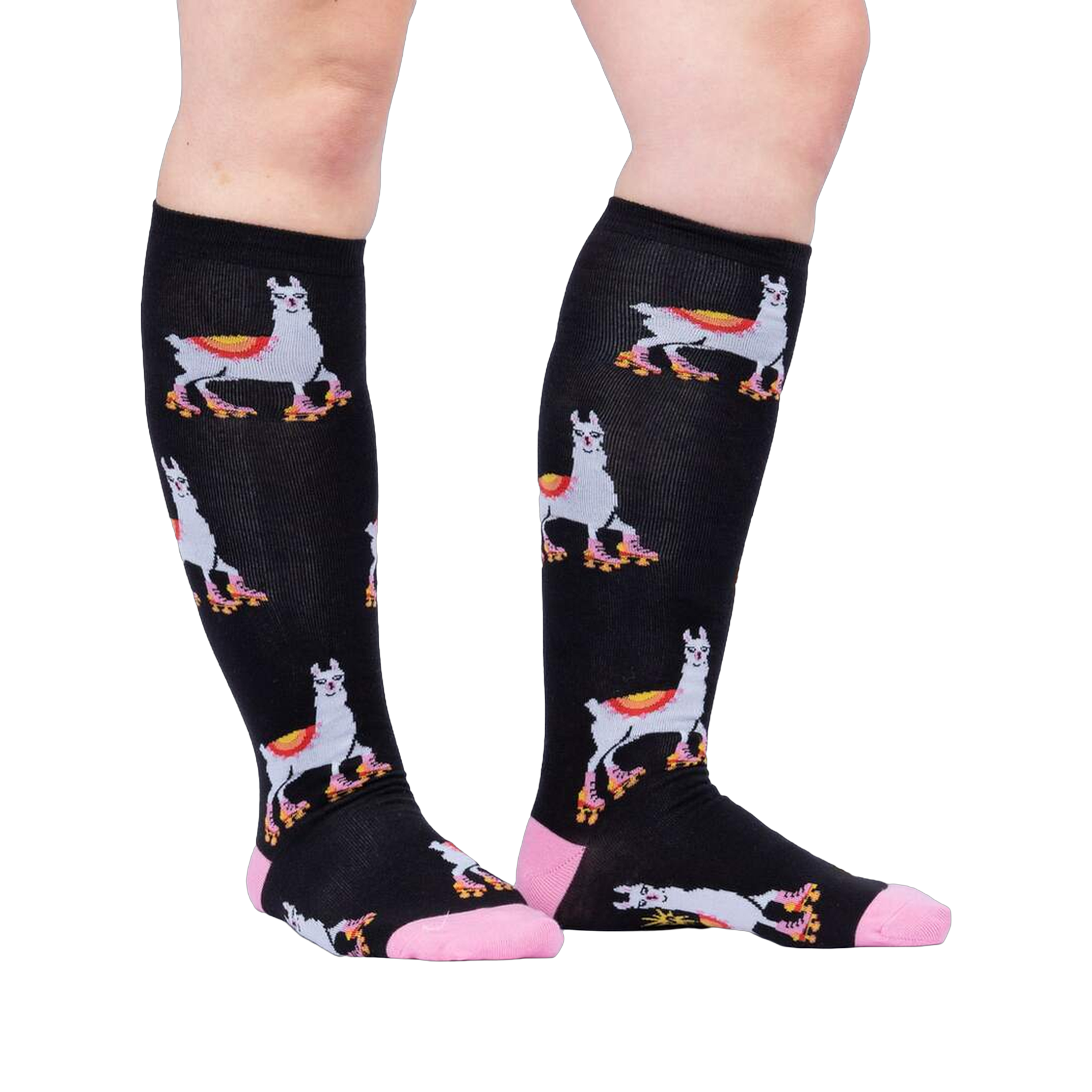 Lifestyle shot showing the socks on a person's legs, showcasing how they look when worn.