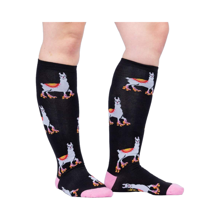 Lifestyle shot showing the socks on a person's legs, showcasing how they look when worn.