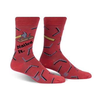 wood vibes only woodworking themed mens red novelty crew socks