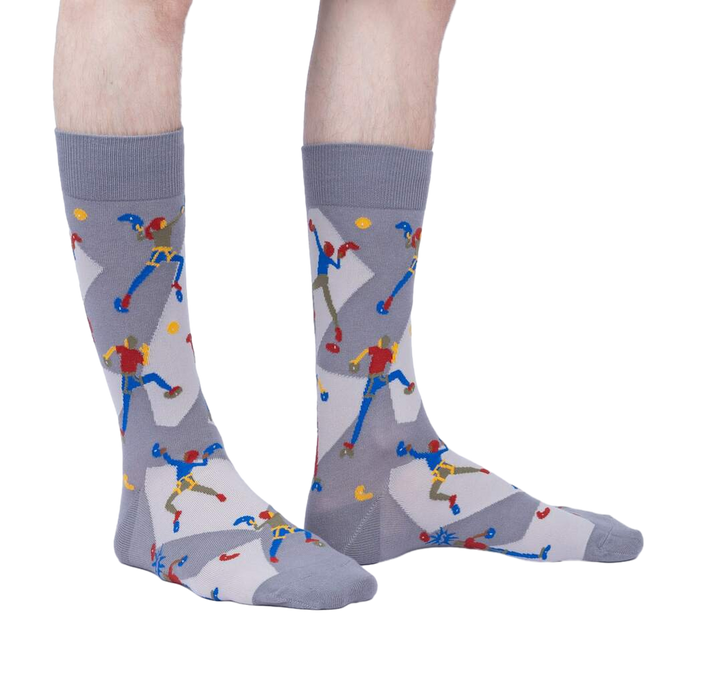 Lifestyle shot of a person's legs wearing the Sock Climbing socks, showing how they look on feet.