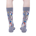 Rear view of a pair of gray Sock Climbing socks on a person's legs, highlighting the sock's full design.