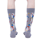 Rear view of a pair of gray Sock Climbing socks on a person's legs, highlighting the sock's full design.