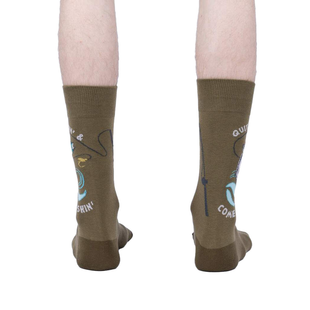Back view of a person's legs showcasing the socks; the design is visible on both socks.