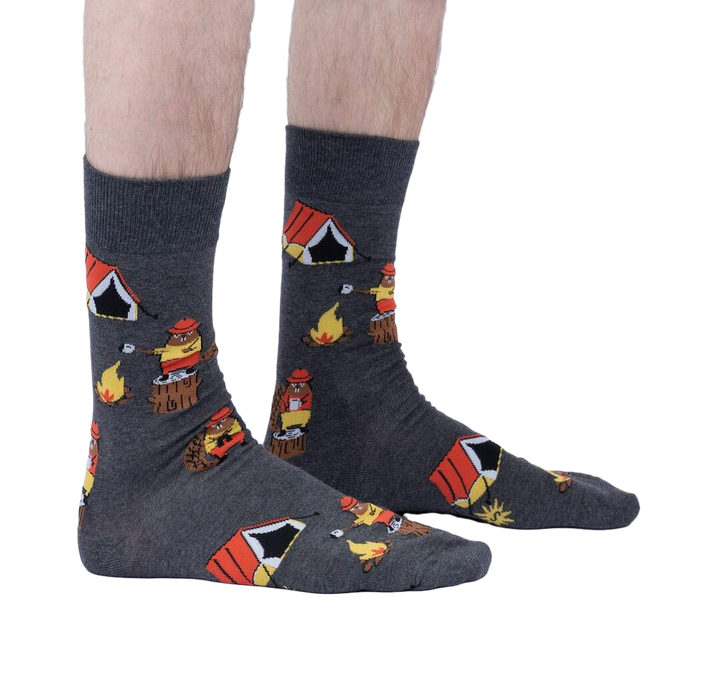 Lifestyle shot showing the socks on a person's legs, showcasing the fit and design in a natural setting.