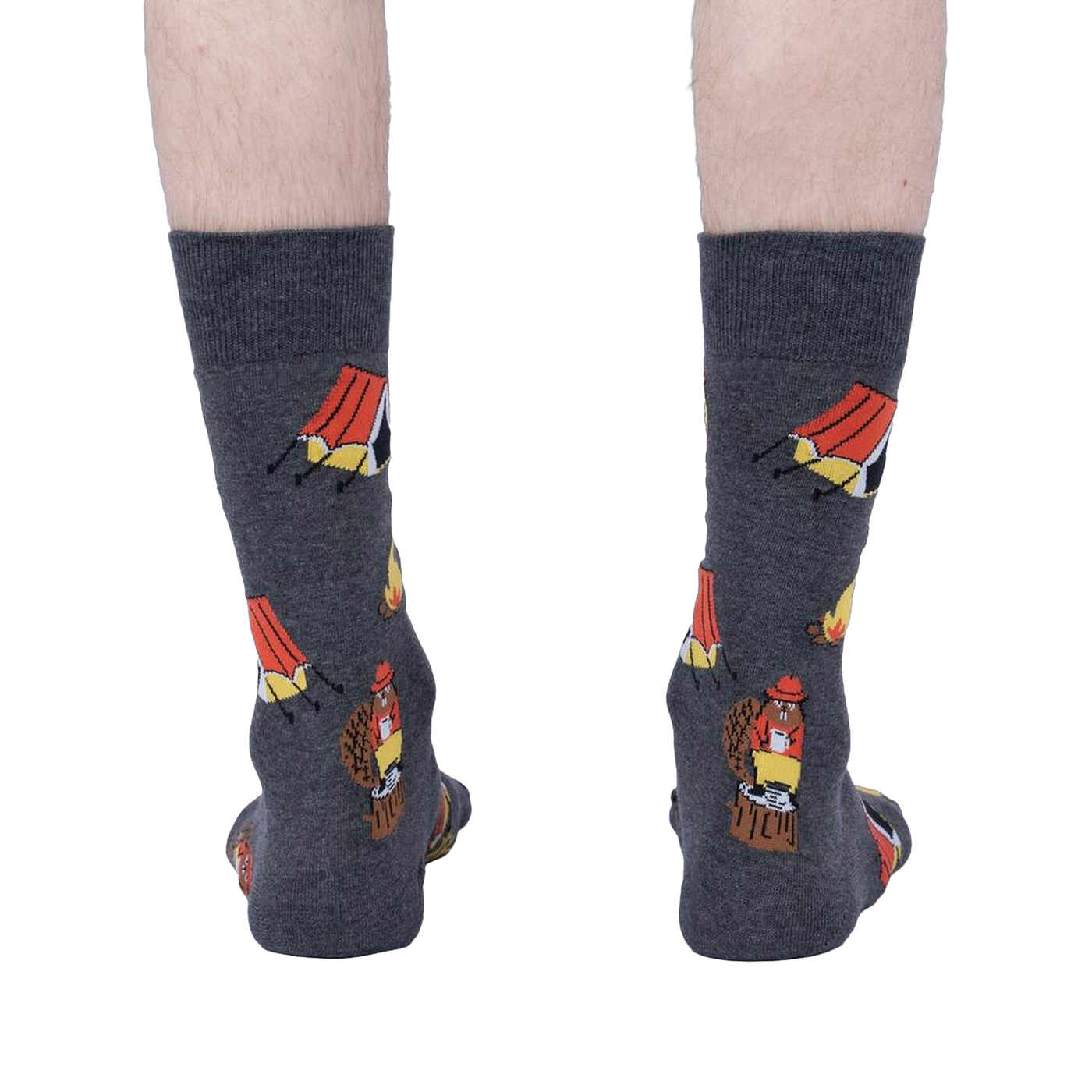 Rear view of the socks, clearly showing the design on the back of the socks.