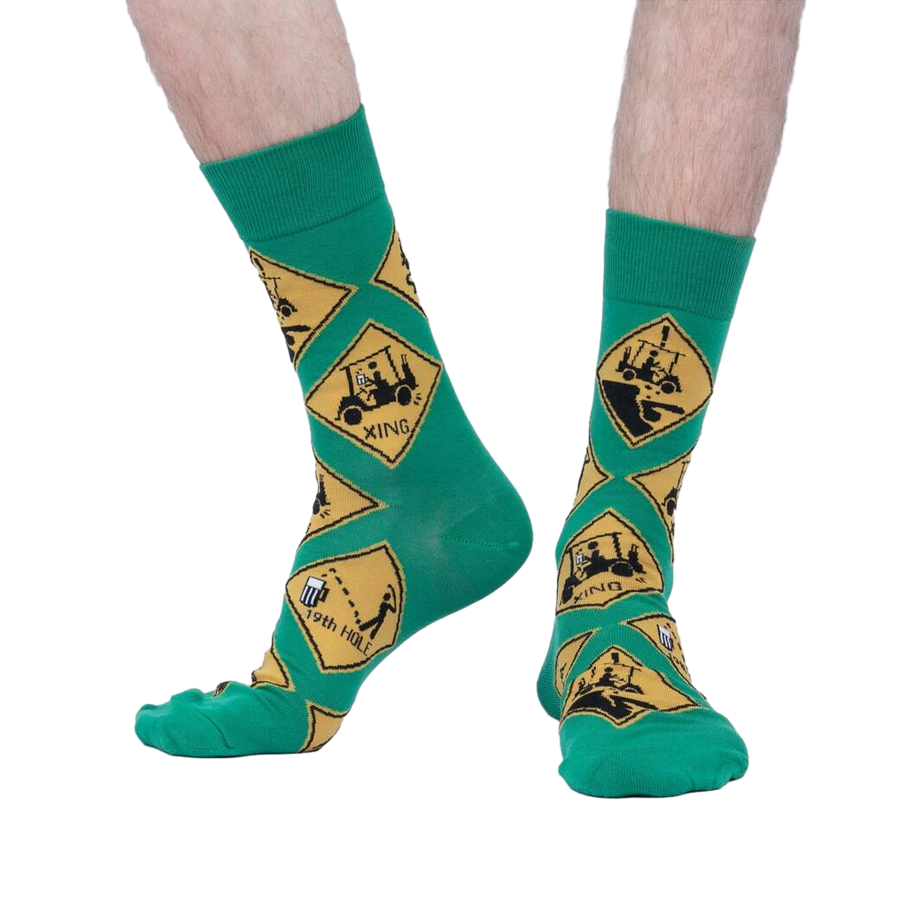 Lifestyle shot of a person wearing the Golf Xing socks, showcasing their fit and style.