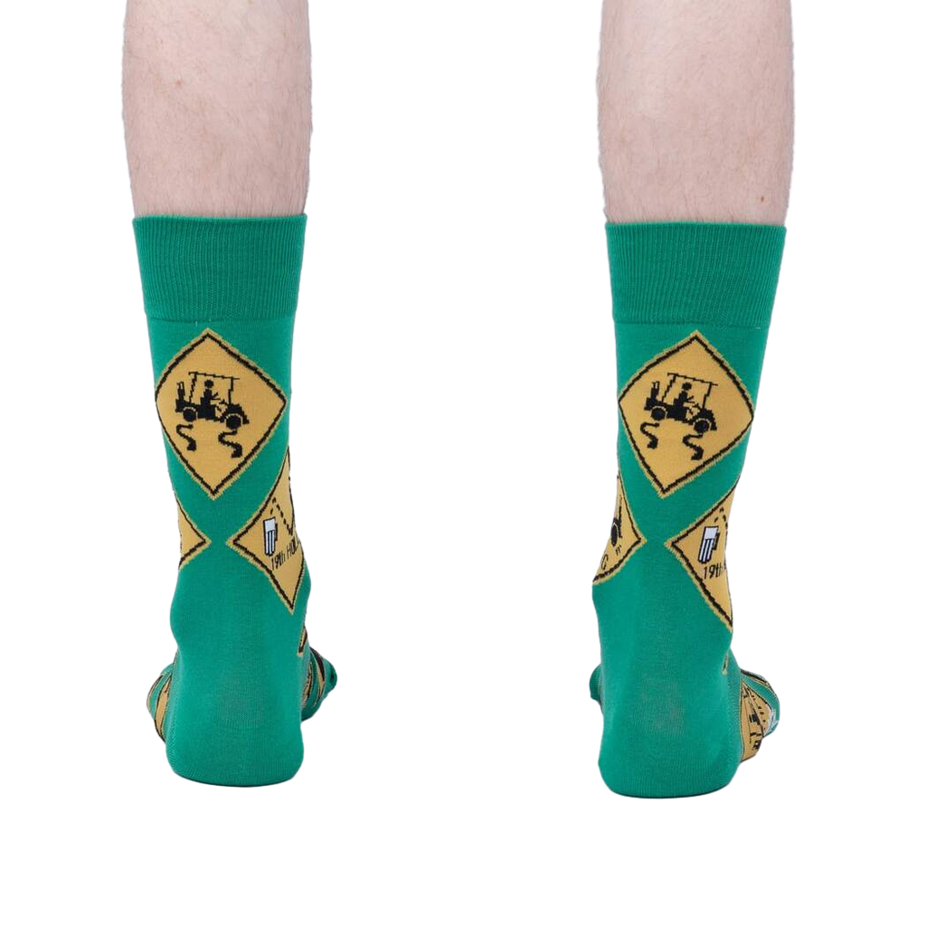 Back view of the Golf Xing socks, highlighting the design's full coverage on the back of the socks.