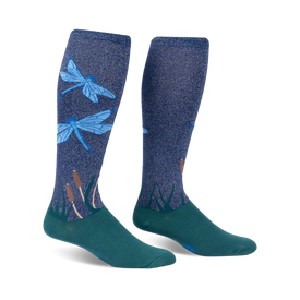 dragonfly dragonflies themed womens blue novelty knee high^wide calf socks