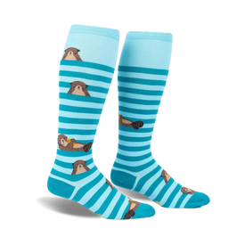 my otter foot sea otter themed mens & womens unisex blue novelty knee high^wide calf socks