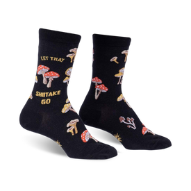 let that shiitake go botanical themed womens black novelty crew socks