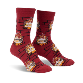yule log christmas themed womens red novelty crew socks