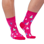 Lifestyle shot showing Feelin' Pine socks on a person's legs against a white background.