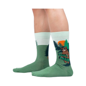 Lifestyle shot of a person wearing a pair of 'That's Shady' socks, showcasing the fit and design on the leg.