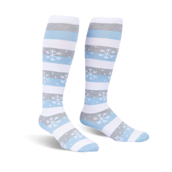 every one is unique knee high wide calf white christmas socks - blue, gray, snowflakes, men, women - unique design  
