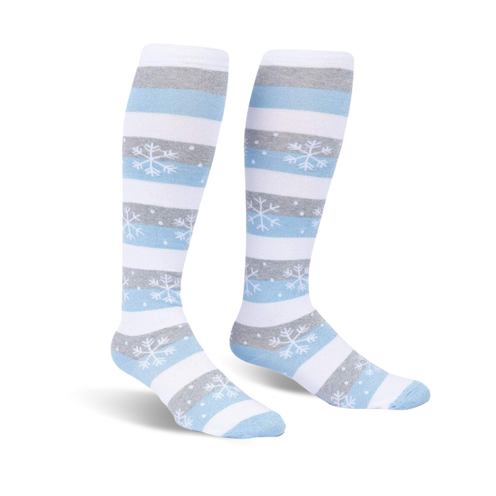 every one is unique knee high wide calf white christmas socks - blue, gray, snowflakes, men, women - unique design  
