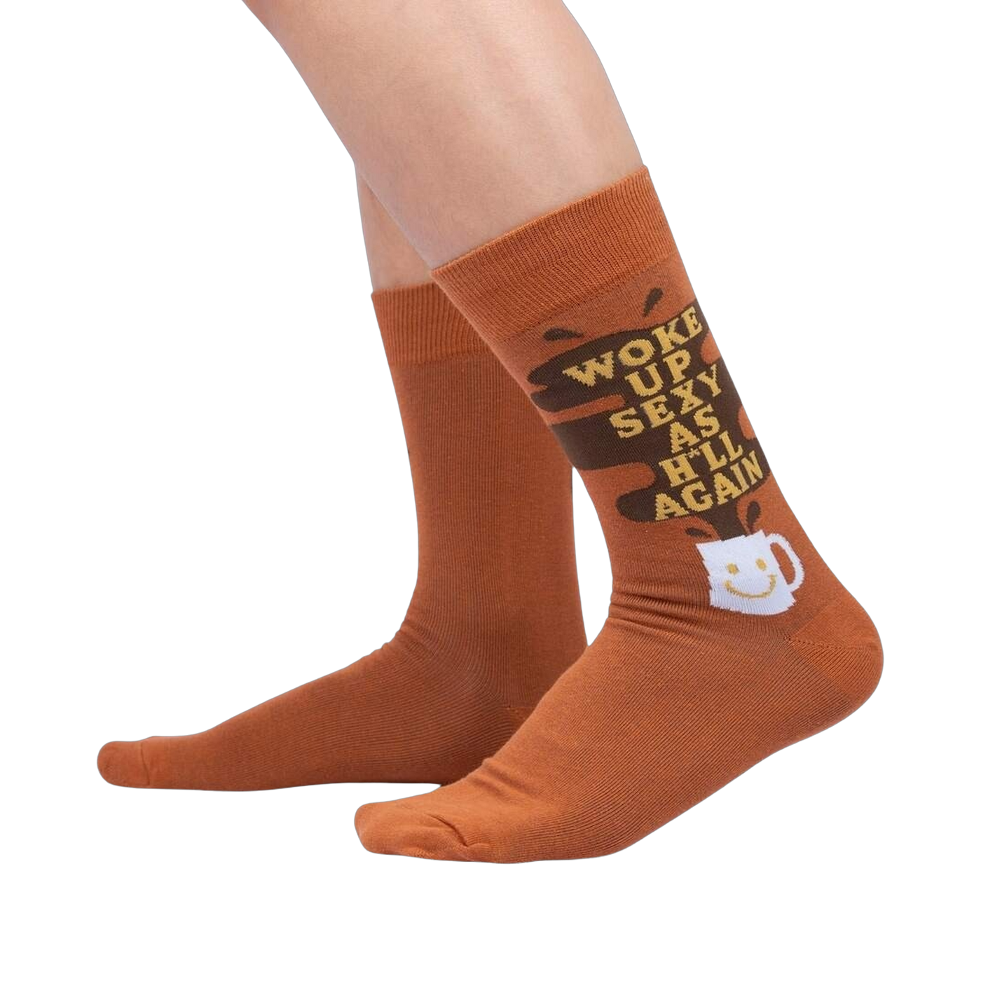Lifestyle shot showing the socks on a person's legs, showcasing the fit and design.