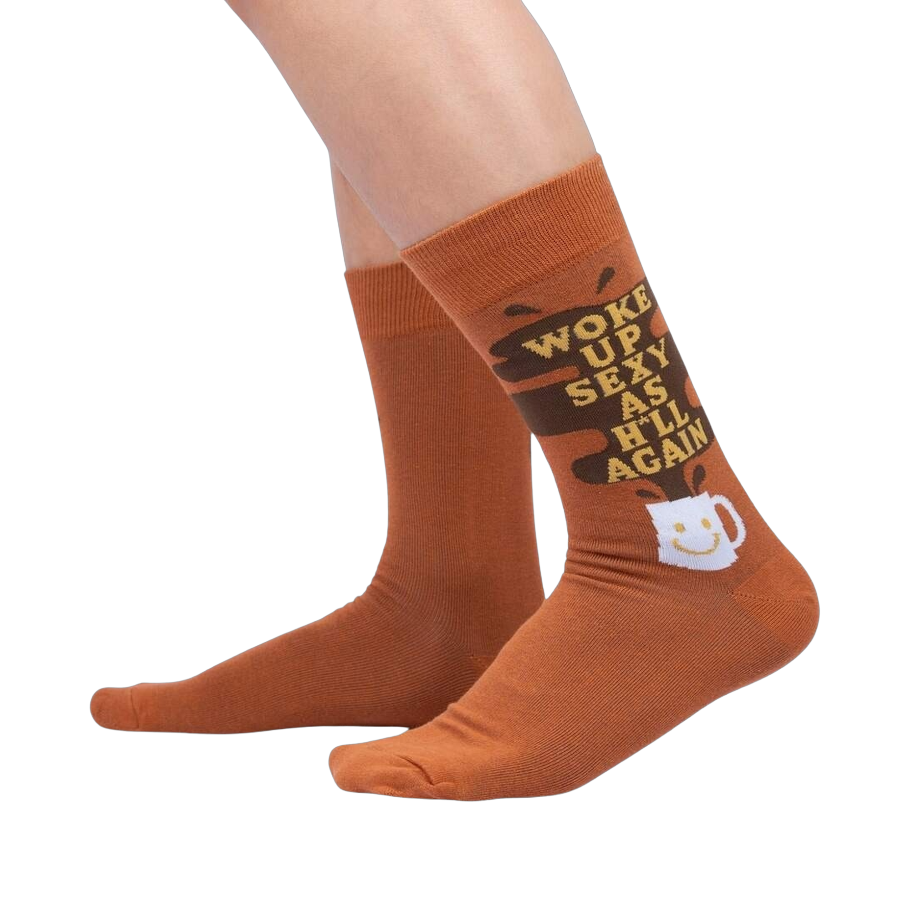 Lifestyle shot showing the socks on a person's legs, showcasing the fit and design.