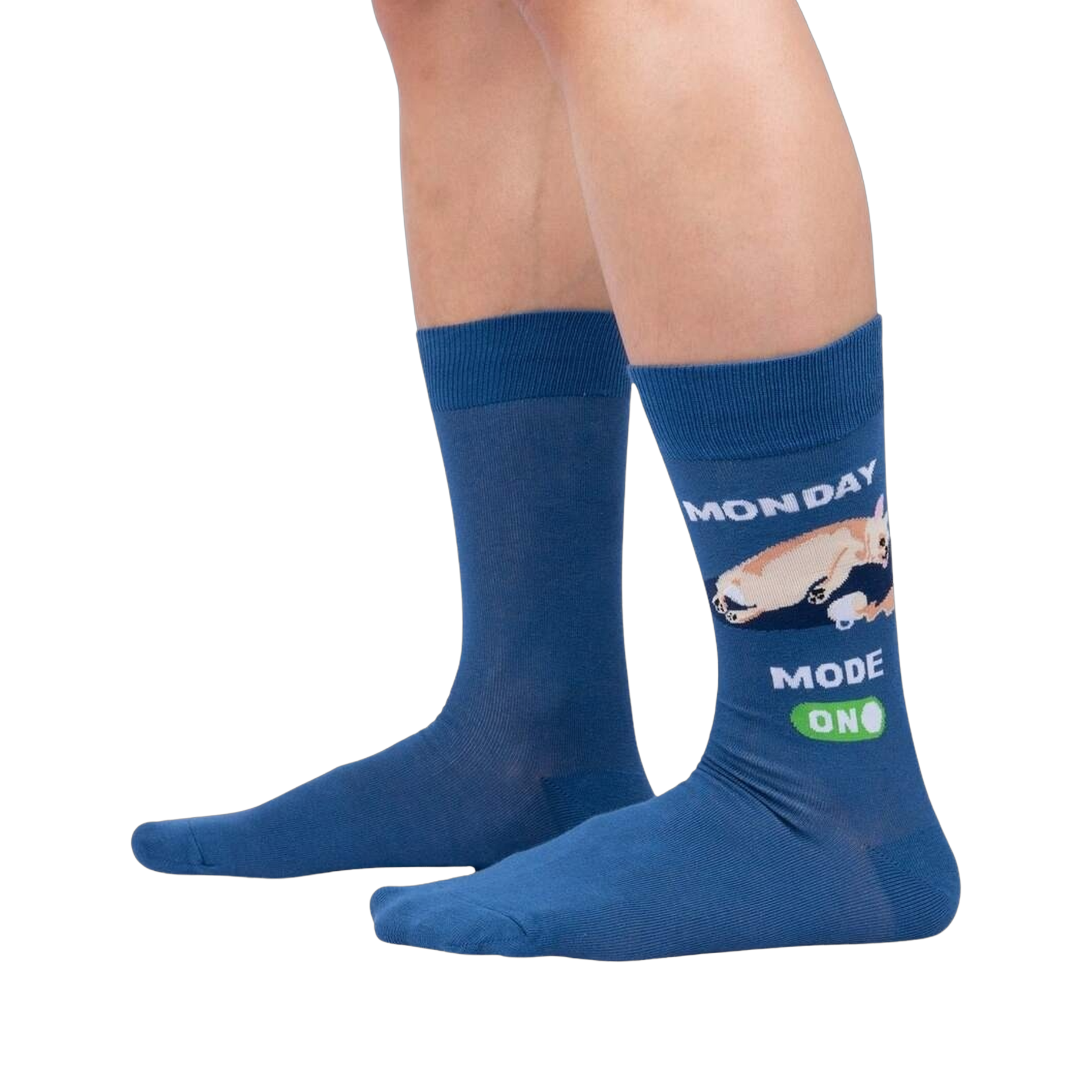 Lifestyle photo showing the socks on a person's legs, showcasing how they look when worn.