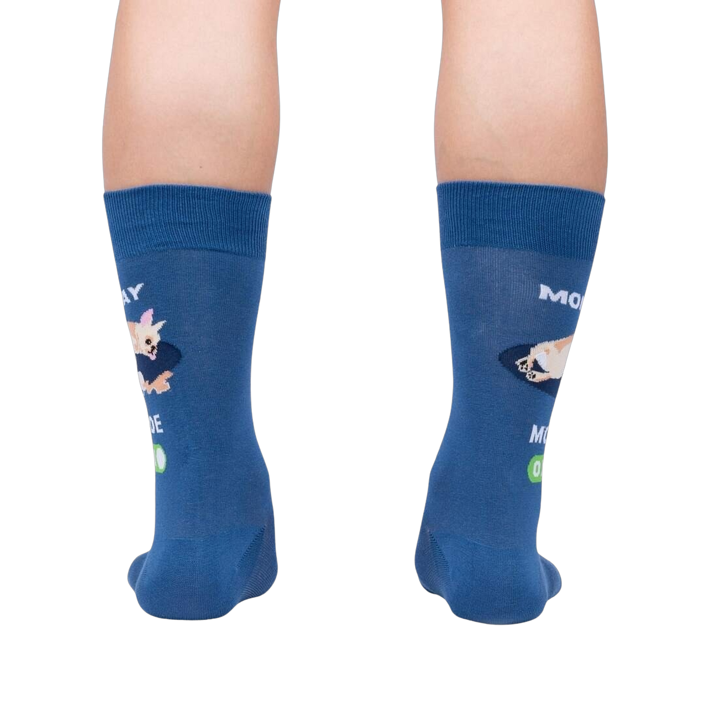 Rear view of the socks, showing the design on the back of each sock.