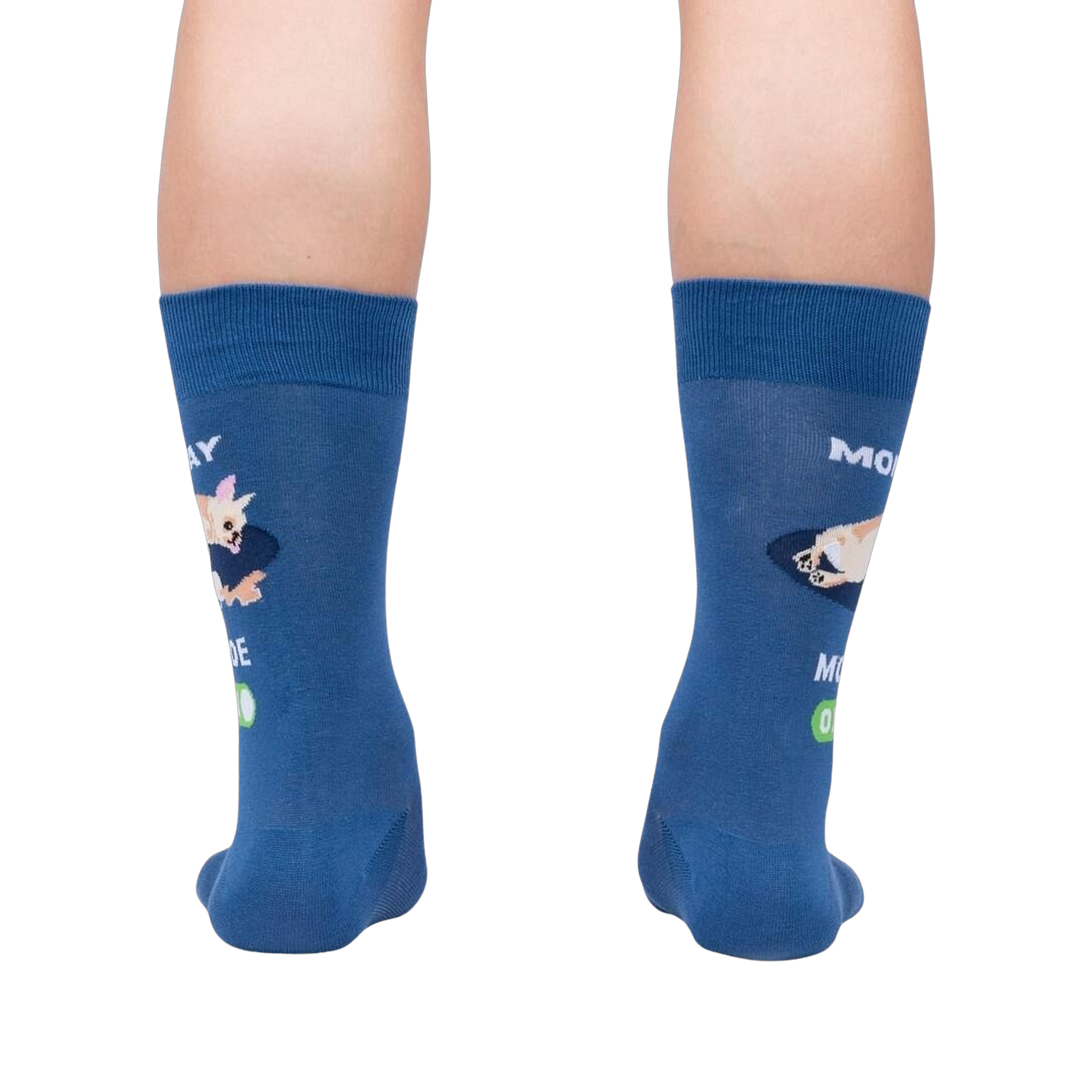 Rear view of the socks, showing the design on the back of each sock.