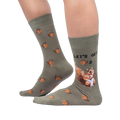 Lifestyle shot of a person wearing the 'Let's Get Nuts' socks. Shows how the socks look when worn.