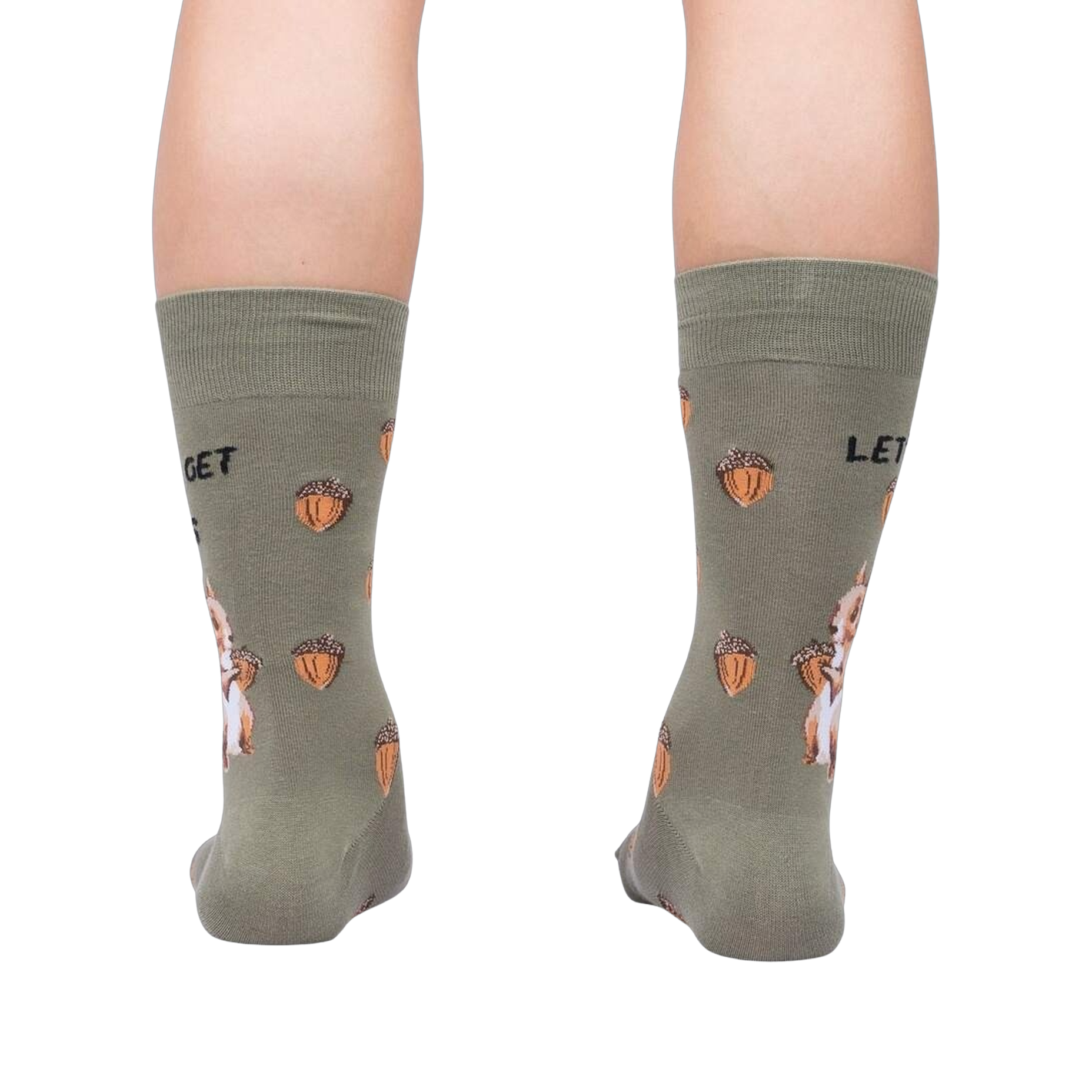 Rear view of the 'Let's Get Nuts' socks, showcasing the design on the back of the socks.