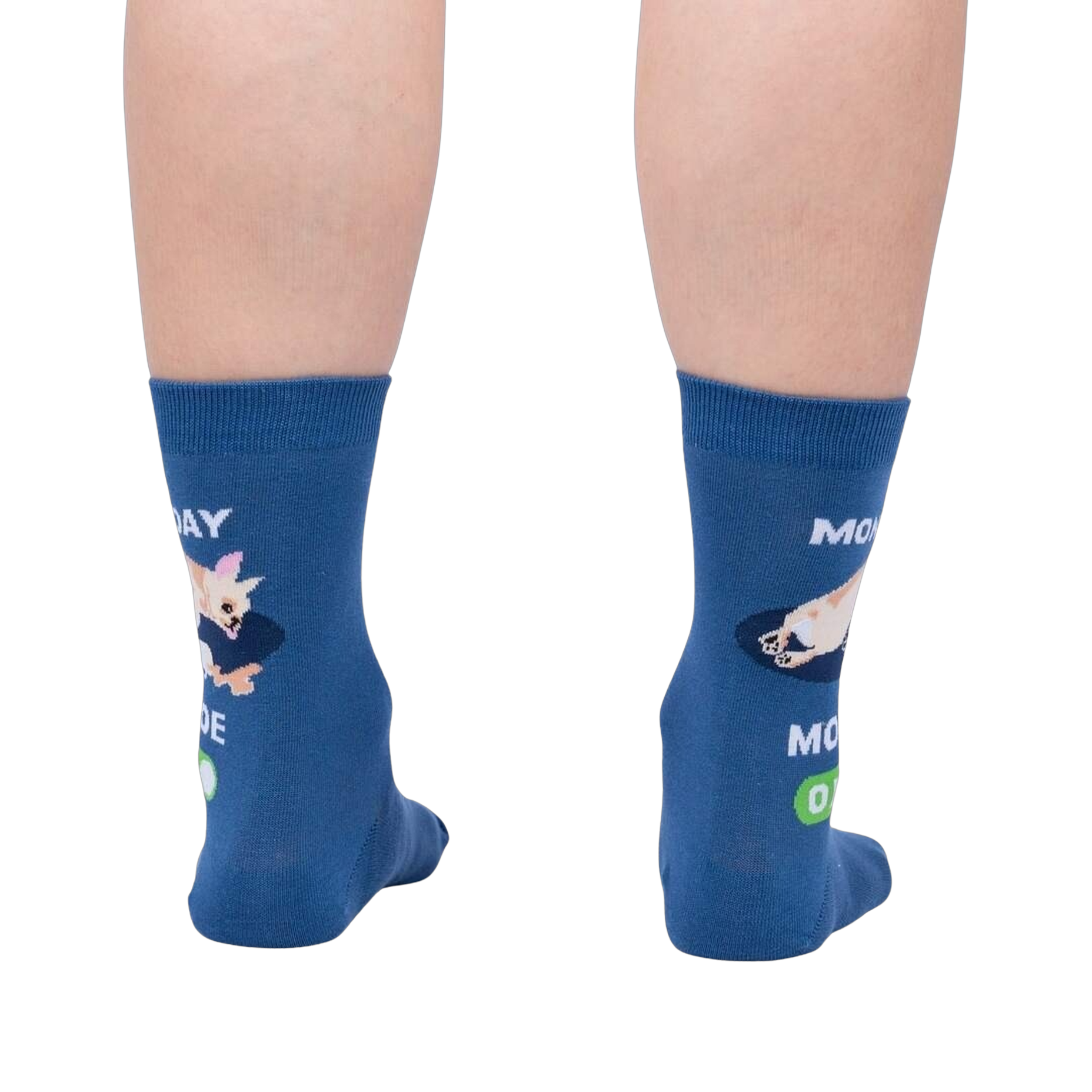 Rear view of the socks highlighting the design on the back of the socks.