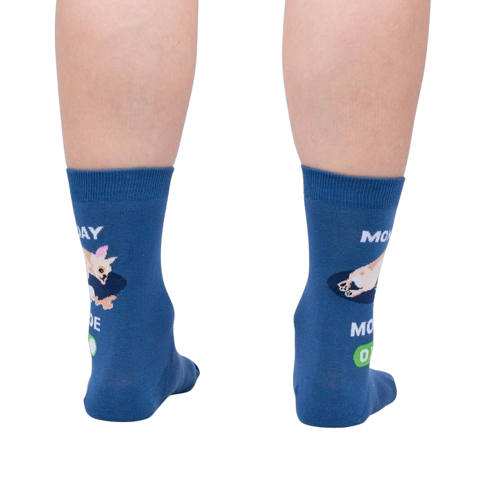 Rear view of the socks highlighting the design on the back of the socks.