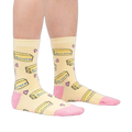 Lifestyle shot of a person's legs wearing the 'Butter Me Up' socks, showcasing the fit and overall style.