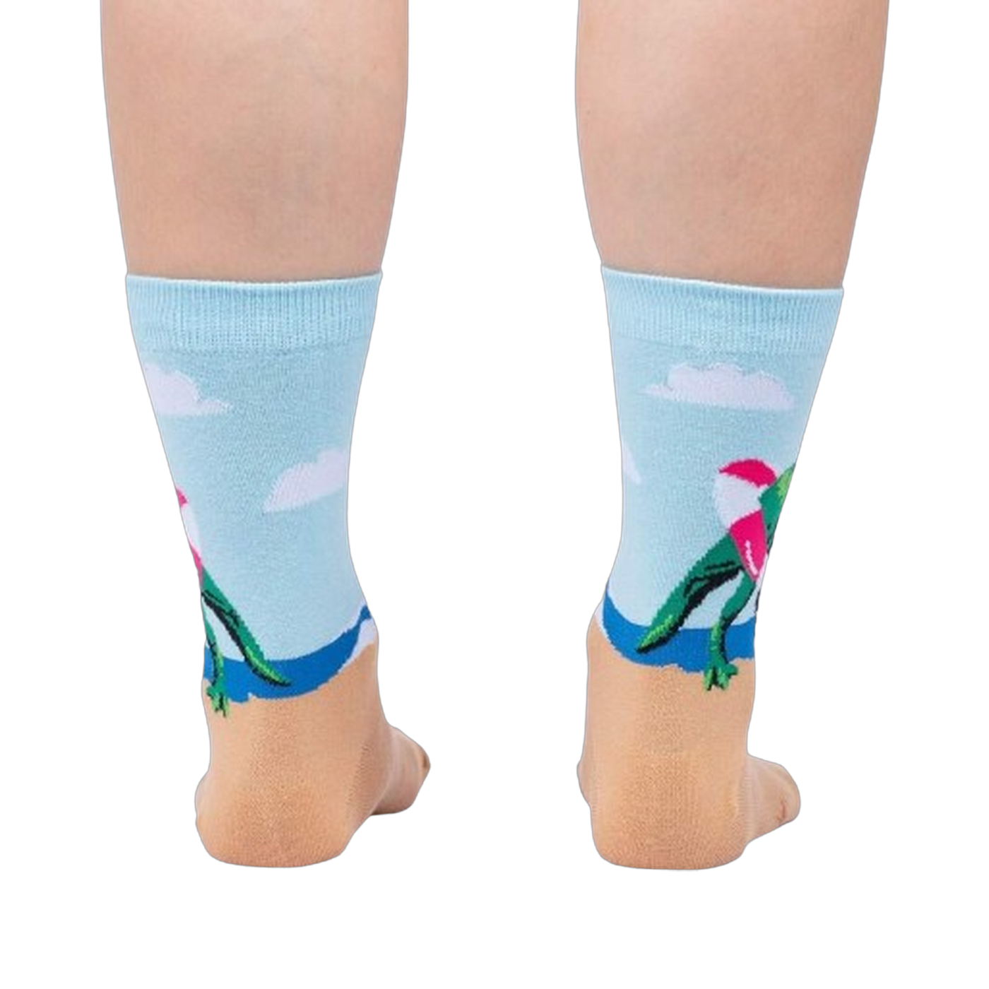 Back view of Dinos Gone Wild socks, highlighting the full design on the back of the socks.