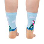 Back view of Dinos Gone Wild socks, highlighting the full design on the back of the socks.