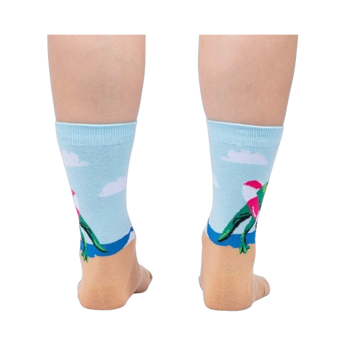 Back view of Dinos Gone Wild socks, highlighting the full design on the back of the socks.