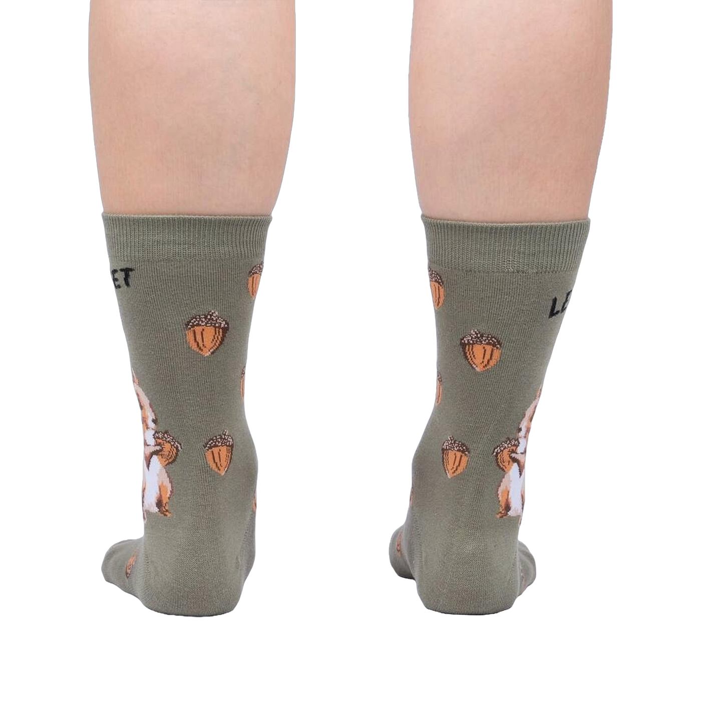 Rear view of a person wearing a pair of 'Let's Get Nuts' socks, showcasing the full back design of the socks.