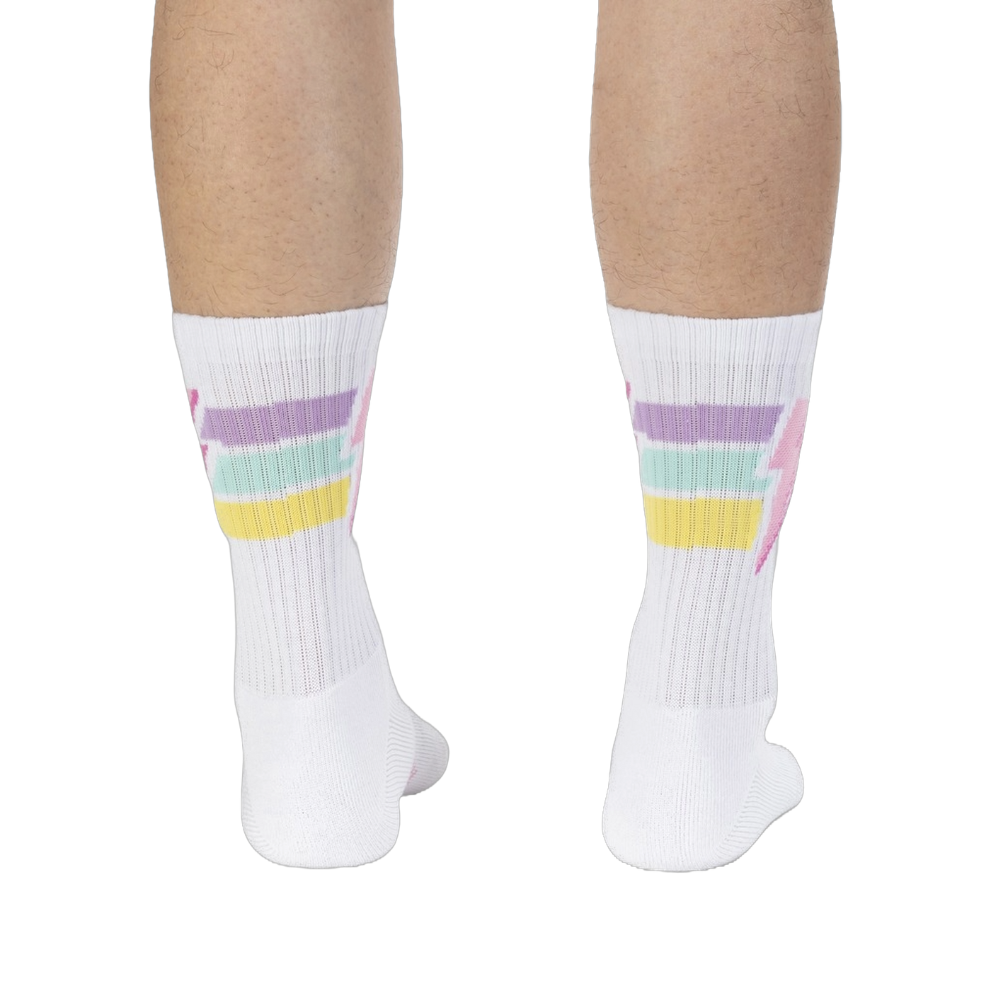 Close-up detail shot of the Thunderstruck sock's lightning bolt and stripe design.
