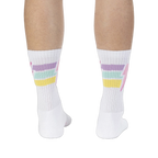 Close-up detail shot of the Thunderstruck sock's lightning bolt and stripe design.