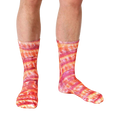 Lifestyle shot showing the bacon socks on a person's feet; from a slightly lower angle than the main image. [lf]
